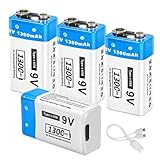FLSTOR 9V Akku,1300mAh Wiederaufladbare 9 Volts Li-Ion Block Batterie für Musikinstrumente,...