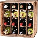 LAUBLUST Großes Vintage Weinregal - ca. 40x40x29cm, Holz Geflammt - Flaschenregal 16 Fächer |...