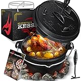 KESSER® Dutch Oven Set BBQ 4,2 Liter, Feuertopf Schmortopf mit Edelstahluntersetzer, Gusseisen Topf...