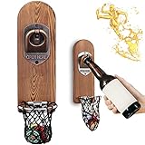 ZONSUSE Flaschenöffner Wand Magnet mit Auffangbehälter,Vintage Holz Bieröffner Wand mit...