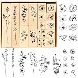 22 Stück Holzstempel, Blumen Stempel Set, Naturpflanzen Mustern Vintage Motivstempel, für...