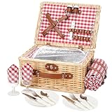 Picknickkorb für 2 Personen, Picknickkorb-Set mit Kühlfach und wasserdichte Picknickdecke, Besteck...
