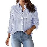 Gestreiftes Shirt Damen,Damen Blusen Gestreiftes Button Down Hemden LäSsig Gestreifte Klassische...