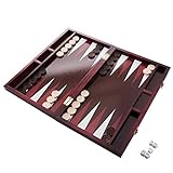 GrowUpSmart Backgammon Set by Classic 36cm Folding Wooden Board Game with 30 Checkers, Doubling...