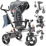 KIDIZ® Dreirad 6in1 Kinderdreirad mit Schubstange Lenkbar ab 9 Monaten bis 25Kg Jogger vorwärts &...