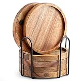 WLWNWFT Untersetzer Holz Rund für Gläser 6er Set, Untersetzer aus Akazienholz mit Halter,...