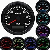 Geloo 85MM GPS Geschwindigkeitsmesser, 7 Farben Hintergrundbeleuchtung 0-120km/h Kilometerzähler...