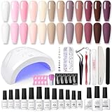 BORN PERTTY 47PCS Gelnägel Starterset Nagelset Nudefarben Weiß Rosa 48W UV LED Lampe UV Nagellack...