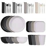 Sagiterra Camping Teller, Picknick Geschirr Sets 4 personen, Camping Zubehör aus Kunststoff für...