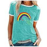 Masrin Regenbogen T-Shirt für Frauen Letter Print Tops Sommer Farbblock Patchwork Pullover Kurzarm...