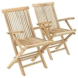 Divero Stuhl 2er-Set Gartenstuhl Terrassenstuhl Klappstuhl aus Teak-Holz Hochlehner mit Armlehnen...