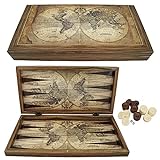 Deluxe Holz Backgammon Set World MAP 1721' im XXL Format 50x50 cm - Tavla Backgammon Holz Koffer...