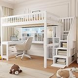 Gxffipw LED-Kinderbett Hochbett mit Schreibtisch und Ablagefach, Jugendbett Etagenbett mit...
