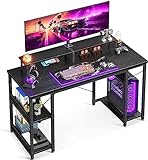 ODK Gaming Schreibtisch Schwarz, Schreibtische mit Regal Reversibel, Computertisch mit...