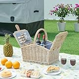 casa.pro Picknickkorb Lumparland Komplettset für 2 Personen mit Deckel Weidenkorb Picknickset aus...