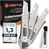 CRAFTUS® Profi Cuttermesser Set [3 Stück] aus Aluminium für Maximale Lebensdauer, Robuste...