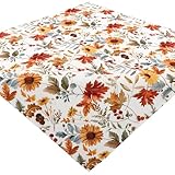 Tischdecke Bügelfrei Mitteldecke Stoff Herbstlich 85 x 85 Tischwäsche Weiß Sonnenblumen Gelb...