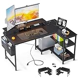 KKL L-förmiger Schreibtisch mit USB-Ladeanschluss & Steckdose, Eckschreibtisch Gaming mit Regalen...