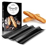 SIEGION | Baguette Backform − 3er Baguette-Backblech − Carbon Baguetteblech mit...