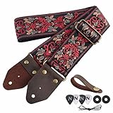 Nefelibata Gitarrengurt, 2 'Jacquard-Stickerei-Baumwoll-Gitarrengurt mit Crazy-Horse-Lederenden für...