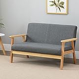 Dripex Sofa 2 Sitzer, Stoffsofa Couch Modern und Skandinavisch, Loungesofa aus Holz und Leinenstoff,...