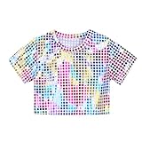 Karneval Kinder Pailletten T-Shirt Kurzarm Glitzer Shirt Rundhals Kinder Top glänzendes Oberteil...