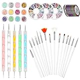 45 Stück Nageldesign Zubehör Set, Nail Art Tools mit 15 Nageldesign Pinsel/ 5 Dotting Stifte/ 3...