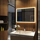 Meykoers Badezimmerspiegel mit Beleuchtung, LED Badspiegel 80x60cm mit Touch Schalter und...