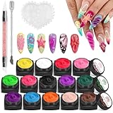 EBANKU 14 Farben Schnitzen Muster Lack UV Gel Set, 3D Helle Blütenblatt Farben Sculpture Carved Gel...