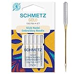 SCHMETZ Nähmaschinennadeln 5 Gold Stick-Nadeln | 130/705 H-ET | Nadeldicke: 75/11| geeignet für...