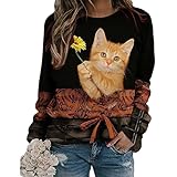 Leopard Katze Sweatshirt Frauen Sweatshirts Pullover Lose Tier Langarm Niedlich Tops Cool Mädchen...