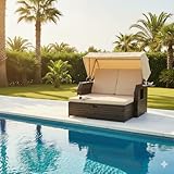 Mucola Strandkorb Polyrattan mit Dach Braun/Beige – 2-Sitzer Sonnenbett wetterfest, verstellbare...