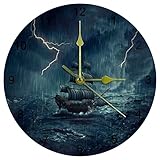 25,4 cm Stormy and Rainy Weather Waves Vintage Ship Segeln Ölgemälde Wanduhr Leise Nicht Tickende...