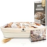 Exitoso Gärkörbchen oval 1kg aus Peddigrohr Ø35cm - Beige inkl. (E-Book Rezept, Leinentuch) -...