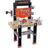 Smoby - Black+Decker Werkbank Center - 92-teilig, mit mechanischem Akkuschrauber, Autobausatz,...