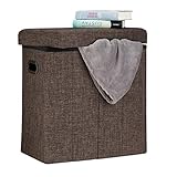 Relaxdays Faltbarer Sitzhocker, HxBxT: 49,5 x 46 x 25,5 cm, mit Stauraum, Griffe, Leinen, Polyester,...