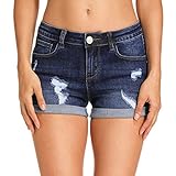 Hocaies Damen Jeansshorts Basic in Aged-Waschung Jeans Bermuda-Shorts Kurze Hosen aus Denim für den...
