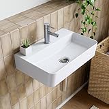 HOROW Waschbecken Wandmontage Keramik Weiß, Hängewaschbecken Rechteckig 46x30cm,...