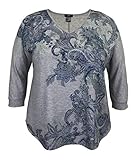 LEEBE Damen Übergröße 3/4 Arm Print Top (1X-5X) - Grau - 1X