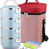 ECSWP Stapelbare Edelstahl Thermofach Lunch Box |4-Tier Insulated Bento Box/Food-Behälter mit...