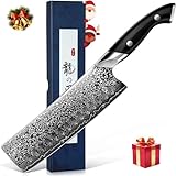 DRAGON RIOT Nakiri Messer Damast, Japanisches Küchenmesser Damast, Extrem Scharfes Gemüsemesser...