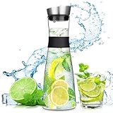 FAMKEEP Glas Karaffe,1500 ML Karaffe mit Deckel aus Edelstahl,Wasserkaraffe,Saft Krug,Glaskaraffe...