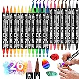 KEWUZY Acrylstifte für Steine Wasserfest, 24 Farben Dual Tip Acrylic marker, Permanent Marker...