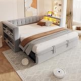 Soweiz Polsterbett 90/180×190 cm, mit LED-Beleuchtung, Steckdosen und viel Stauraum; Polsterbett,...
