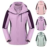 JIANGML 2025 Damen 3-in-1 Skijacke wasserdichte Softshell Regenjacke mit Fleecejacke Winddicht Warm...