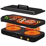 COOKTRON Portable Induktionskochfeld 2 Brenner mit abnehmbarem Eisen Guss Grillpfanne Antihaft,...