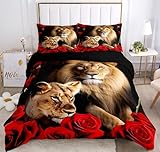 KXHHYB 3DBettwäsche Löwe 135x200 Schwarz Tiermotiv,Versteckter Reißverschluss Microfaser...