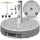 tillvex® Granit Sonnenschirmständer mit Rollen & Teleskopgriff 27 kg Rund | Schirmständer...