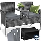 KESSER® Polyrattan Gartenbank 2-Sitzer Bank mit integriertem Tisch, 143×63×88 cm - Rattan...