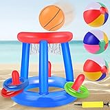 Herefun Aufblasbares Pool-Basketball Spielzeug, 9 Pcs Basketballkorb Set Aufblasbares, Schwimmbecken...